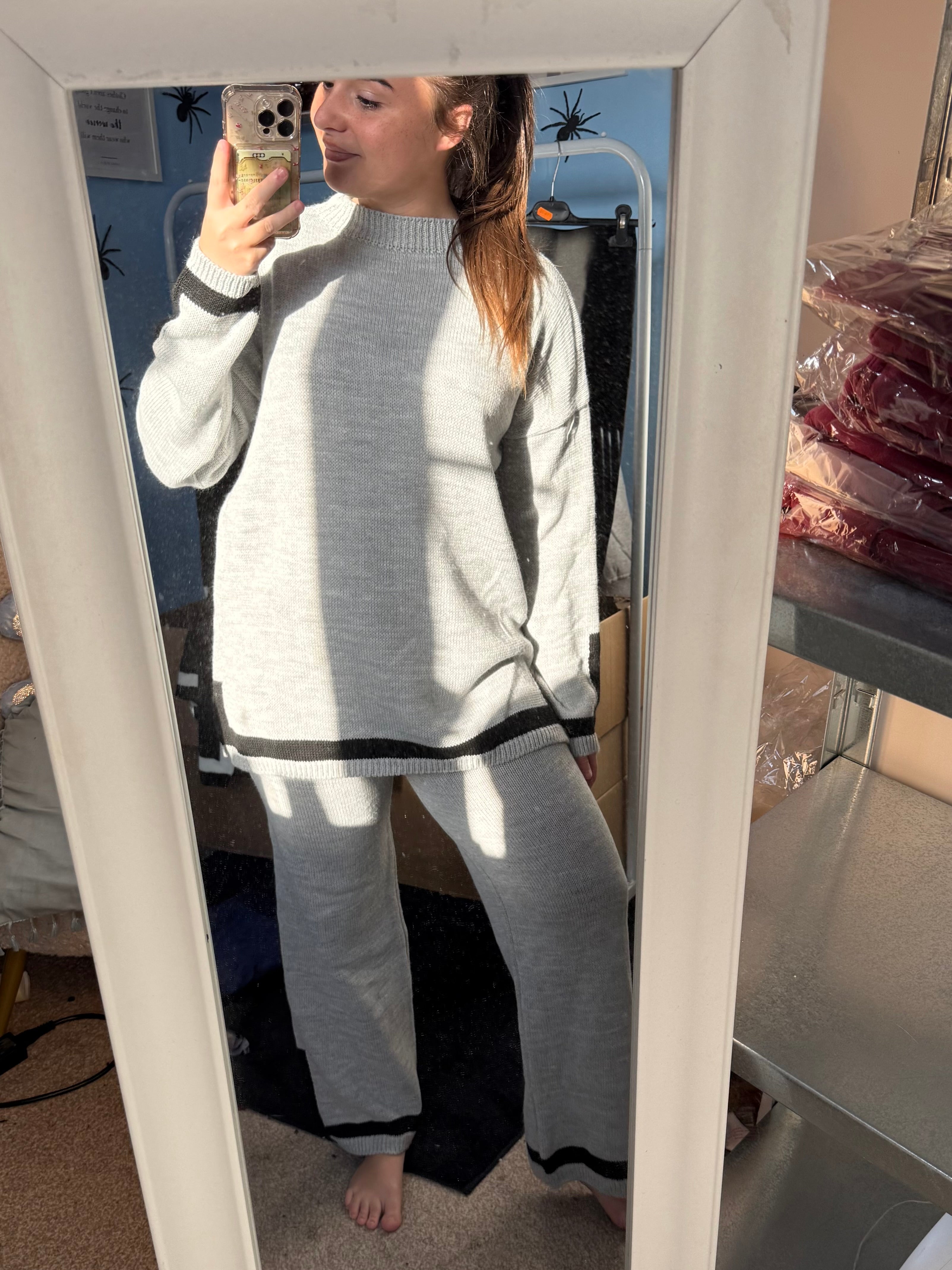 HAZEL grey oversized jumper and matching straight leg trouser set