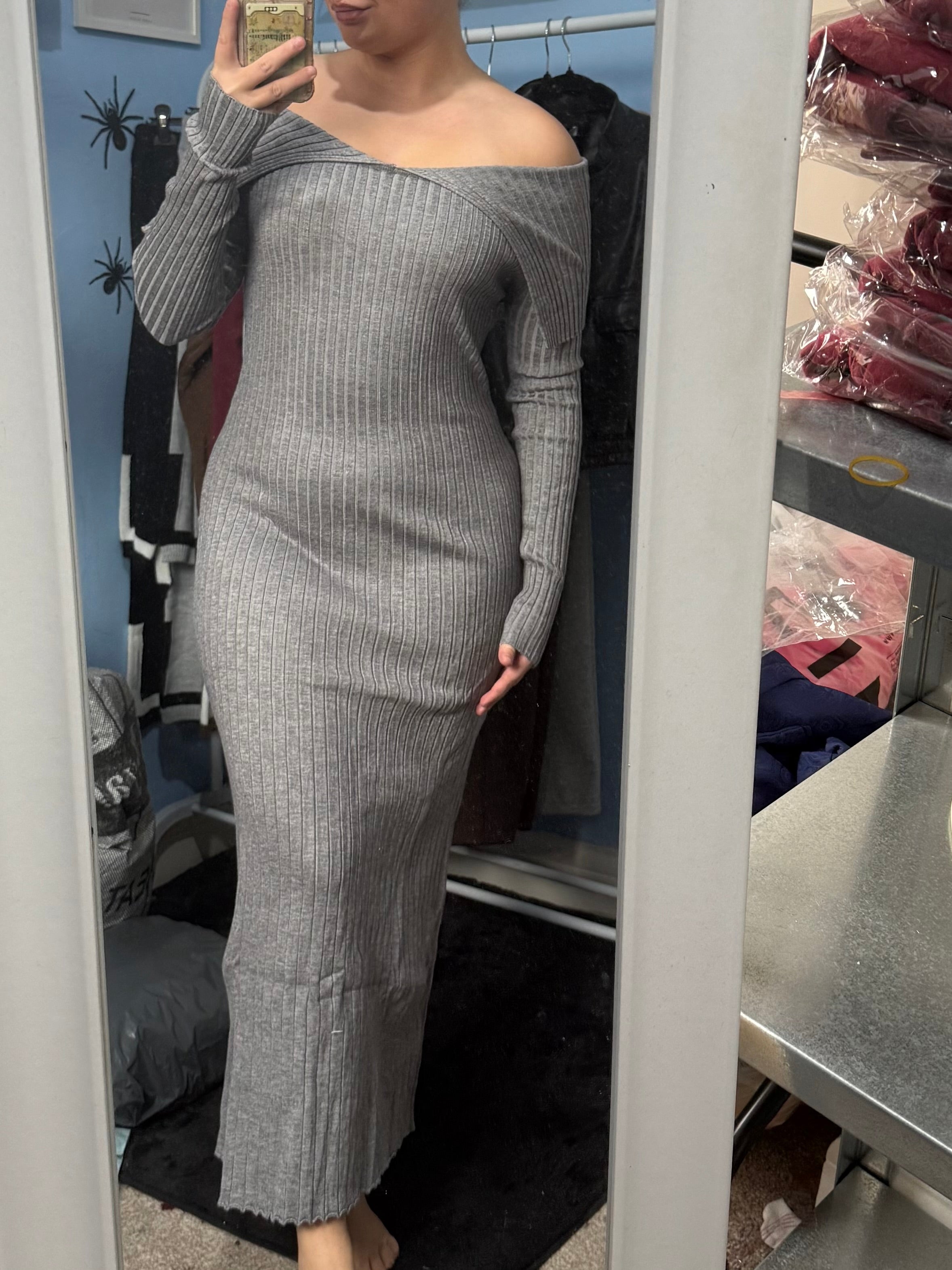 SCARLET grey fine knit jumper dress