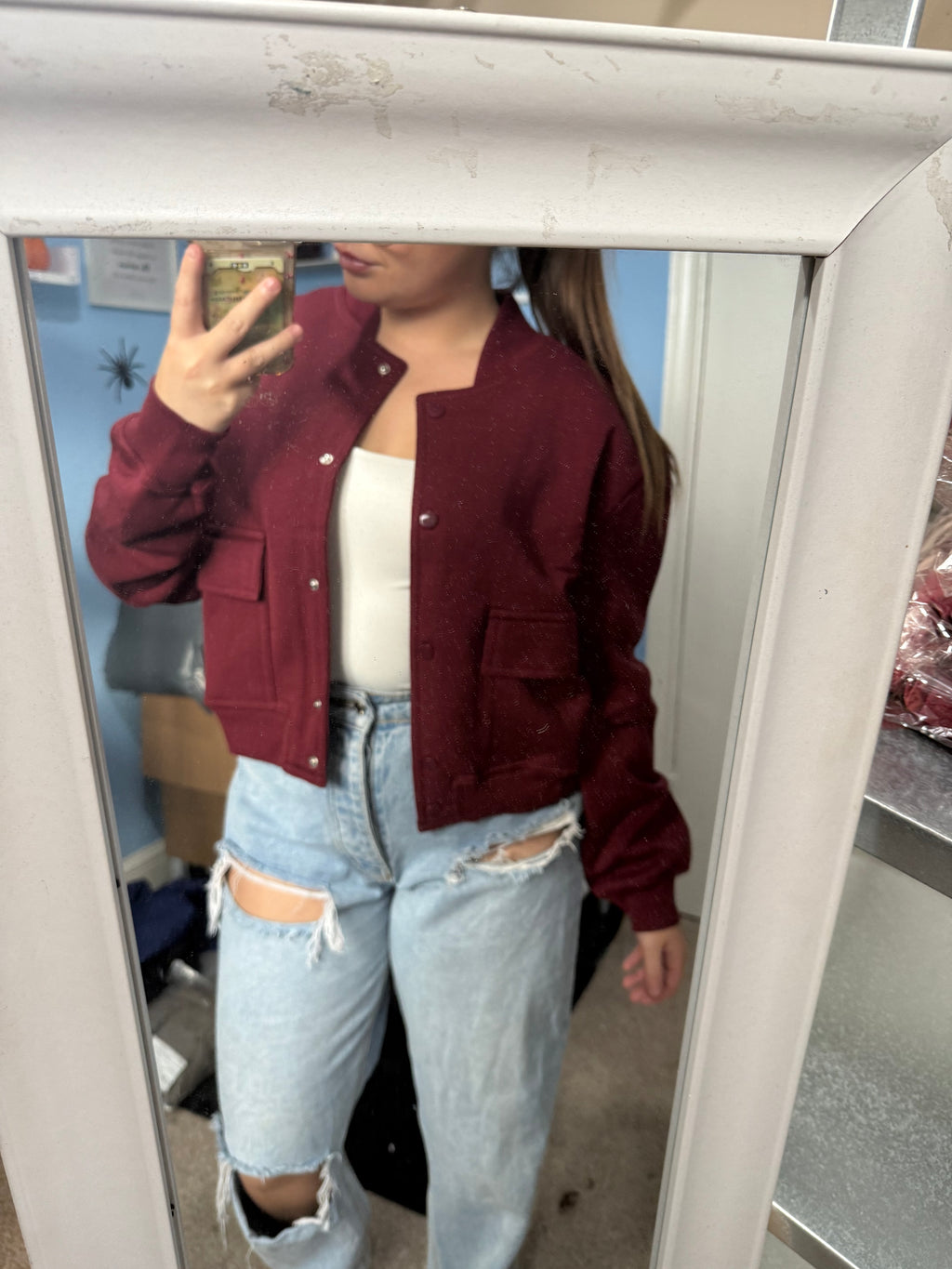 ASPEN burgundy fleece lined bomber jacket