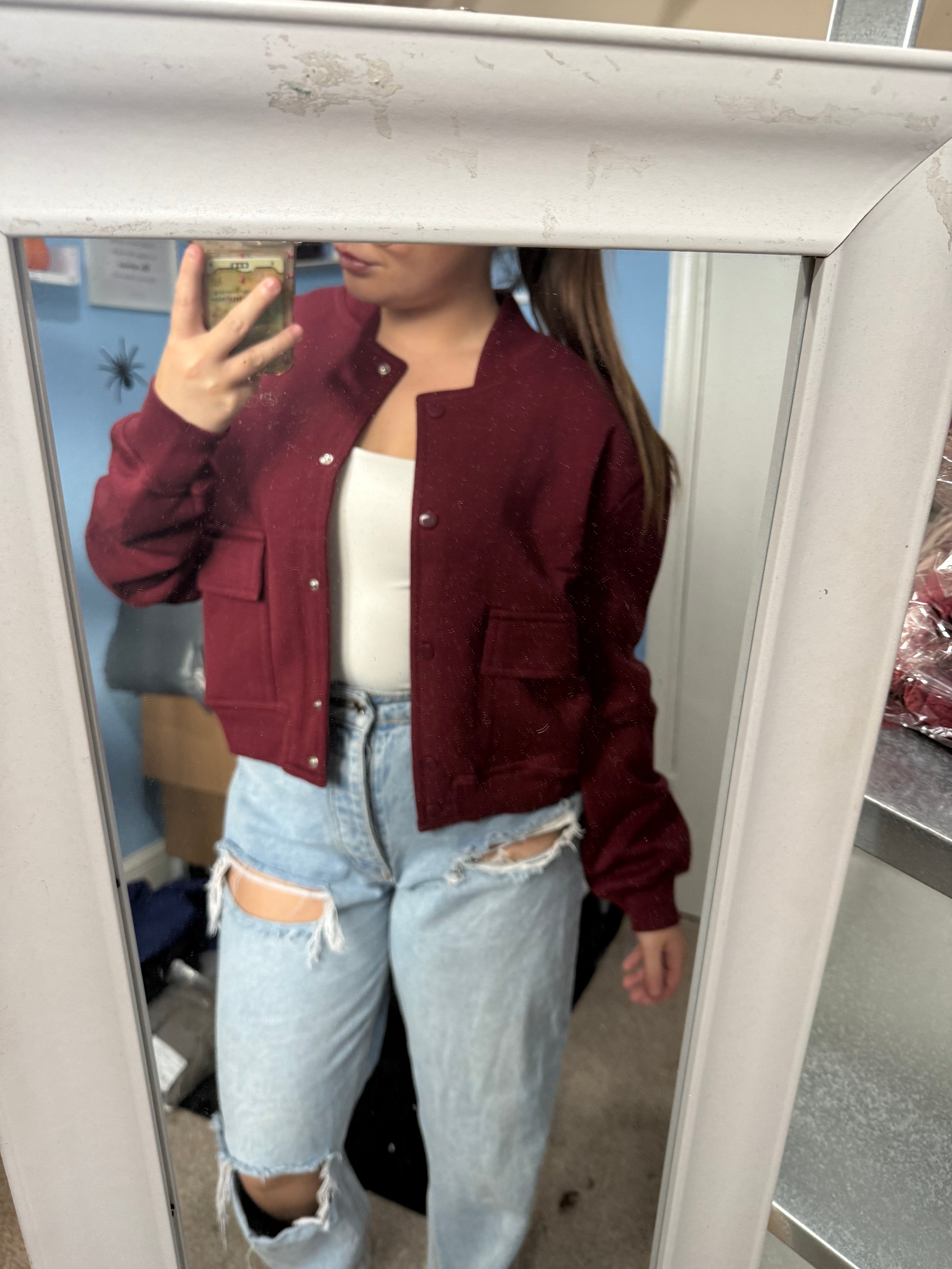 ASPEN burgundy fleece lined bomber jacket