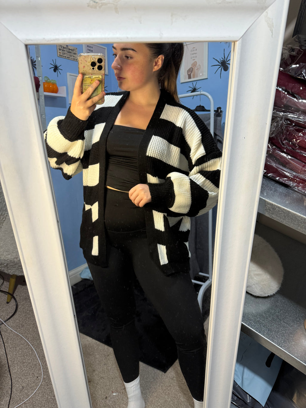 FLORA black and white striped knitted cardigan