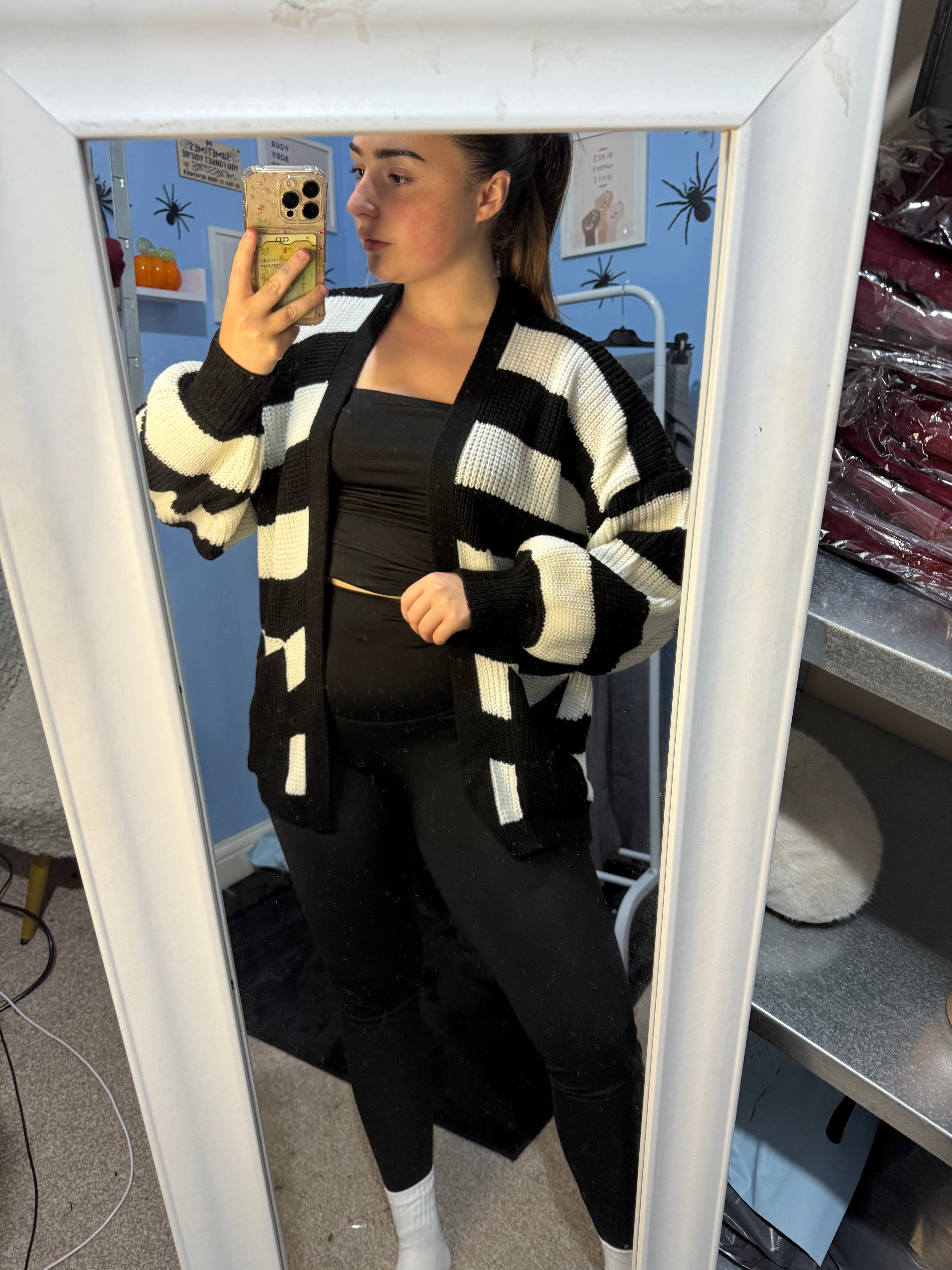 FLORA black and white striped knitted cardigan