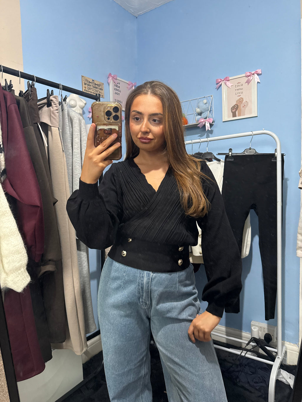 White Black and Grey V Neck Button Soft Knit Jumpers for Women