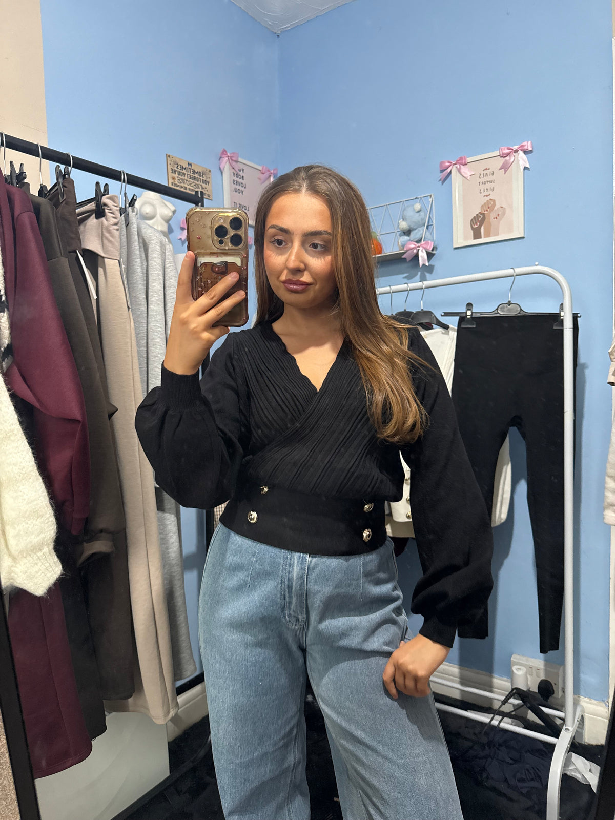 White Black and Grey V Neck Button Soft Knit Jumpers for Women